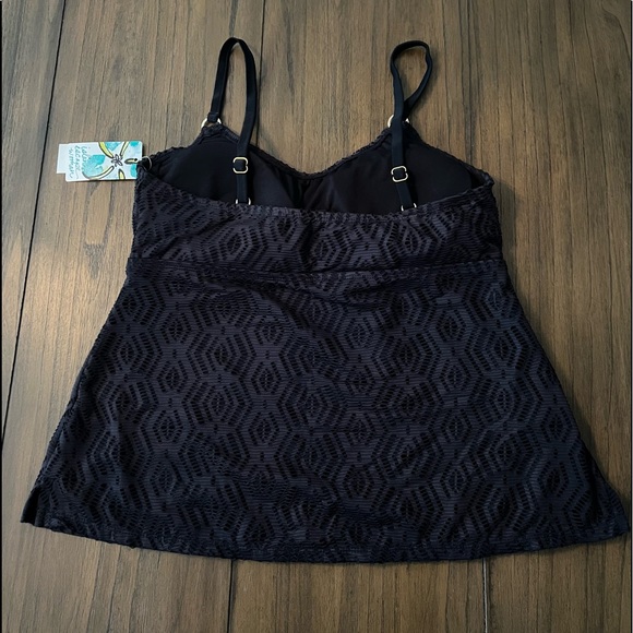Island Escape Black Lace Crochet 18 Tankini Top - Picture 2 of 4